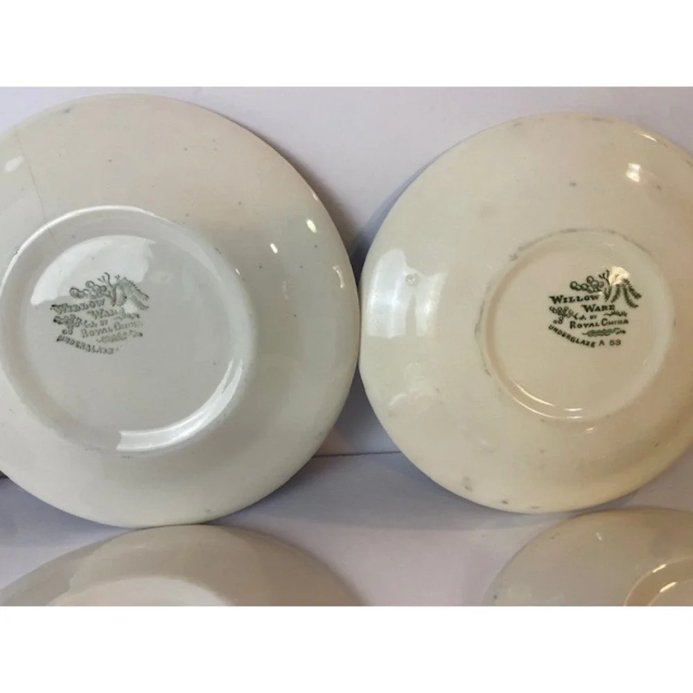 9 Willow Ware Blue Willow Saucers MIXED MAKERS Transferware Underglaze 6 Inch